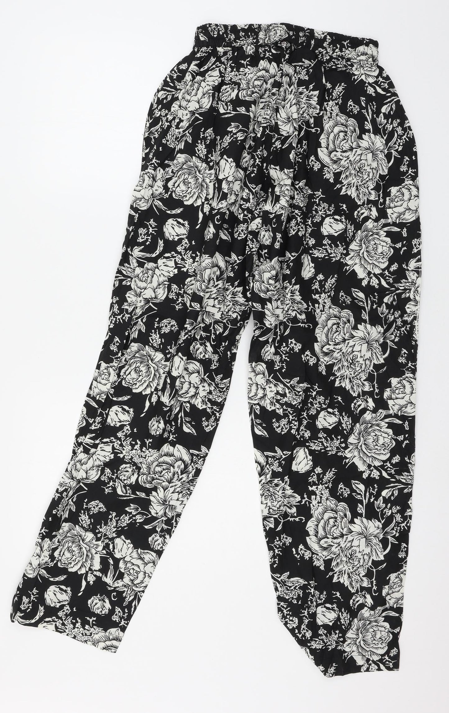 The Gud Look Womens Black Floral  Trousers  Size 4 L29 in