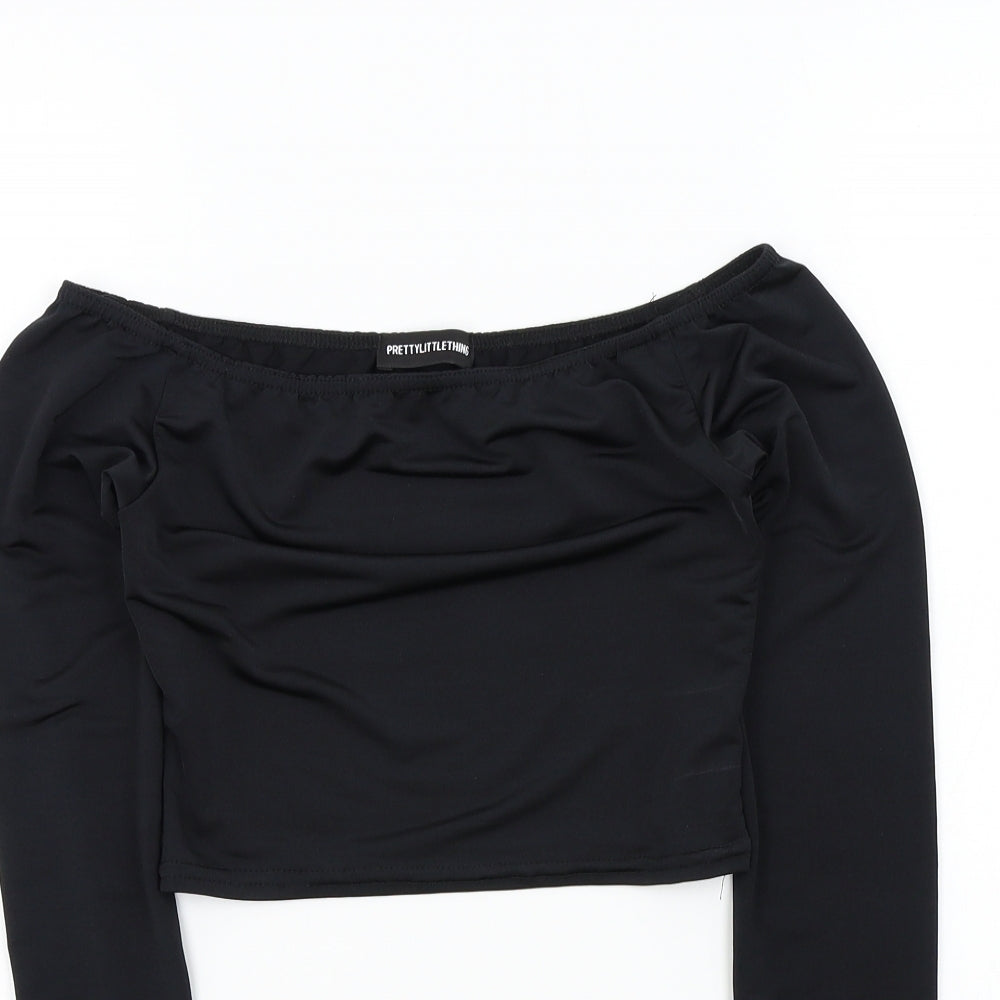 PRETTYLITTLETHING Womens Black Colourblock  Basic T-Shirt Size 8