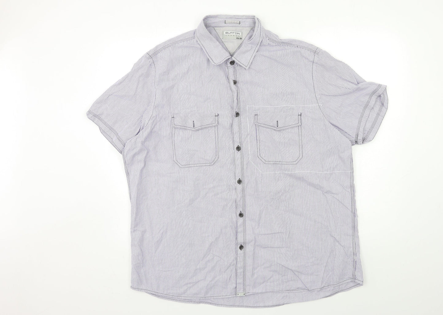 Burton Mens Blue Striped   Button-Up Size 2XL