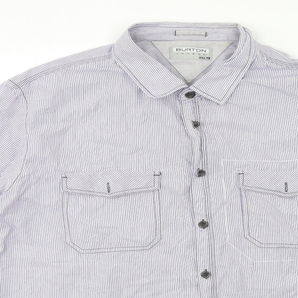 Burton Mens Blue Striped   Button-Up Size 2XL