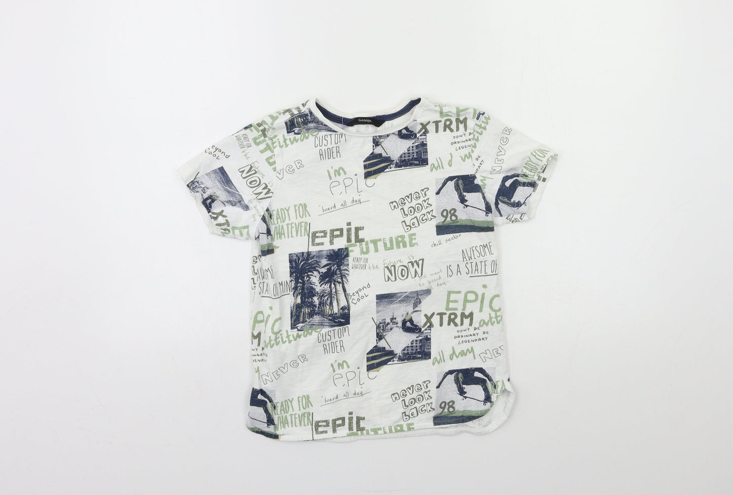 George Boys White Geometric  Basic T-Shirt Size 8-9 Years