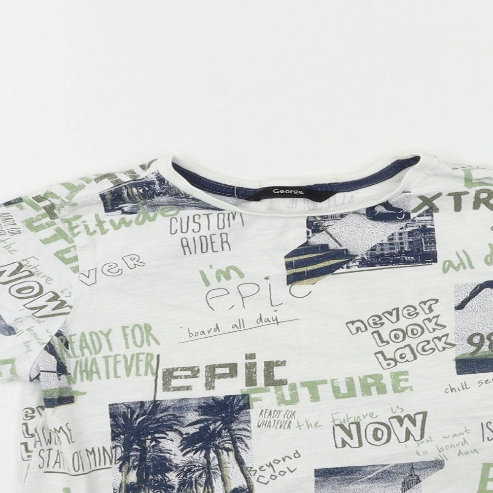 George Boys White Geometric  Basic T-Shirt Size 8-9 Years
