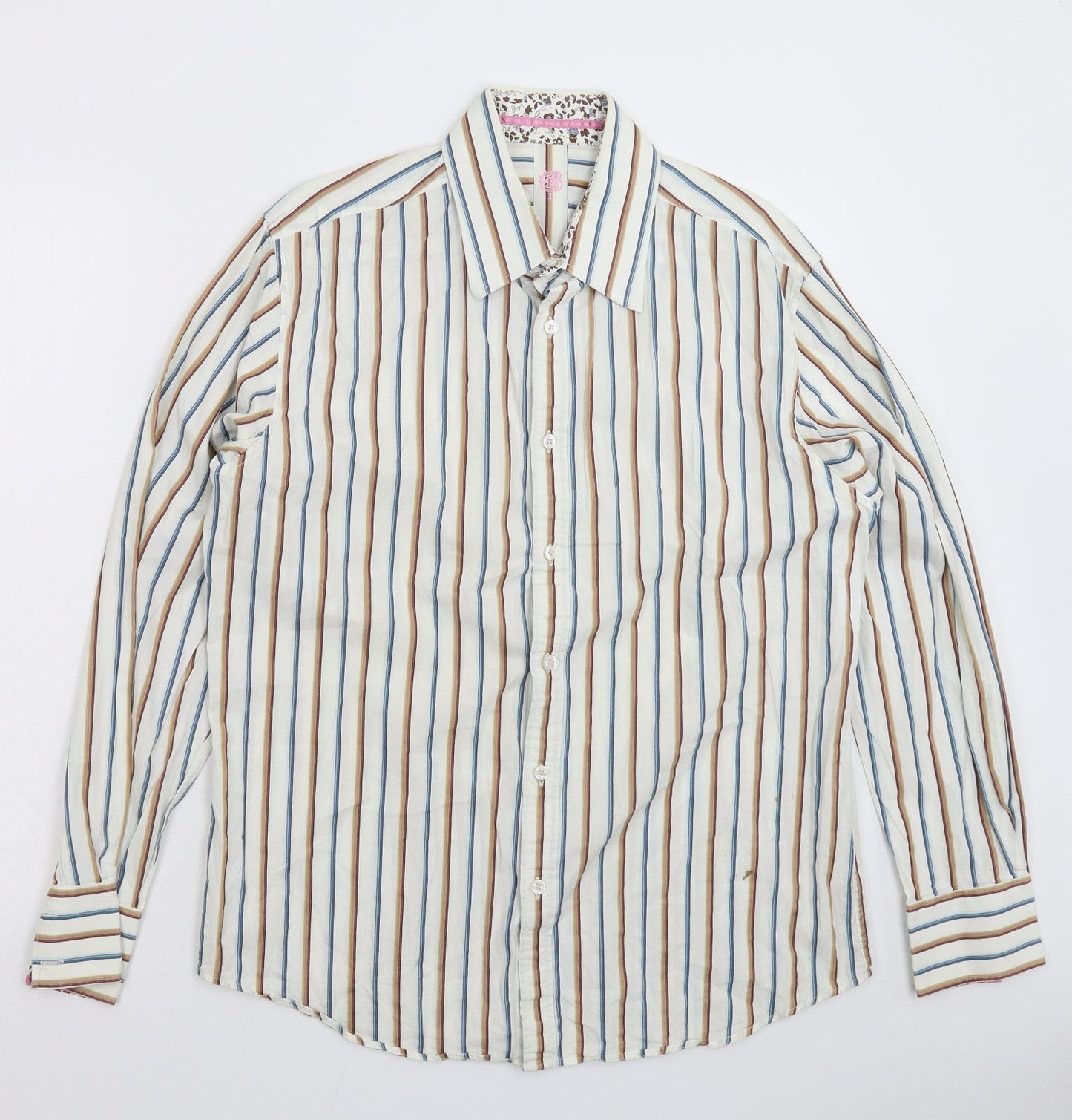 Burton Mens White Striped   Button-Up Size L