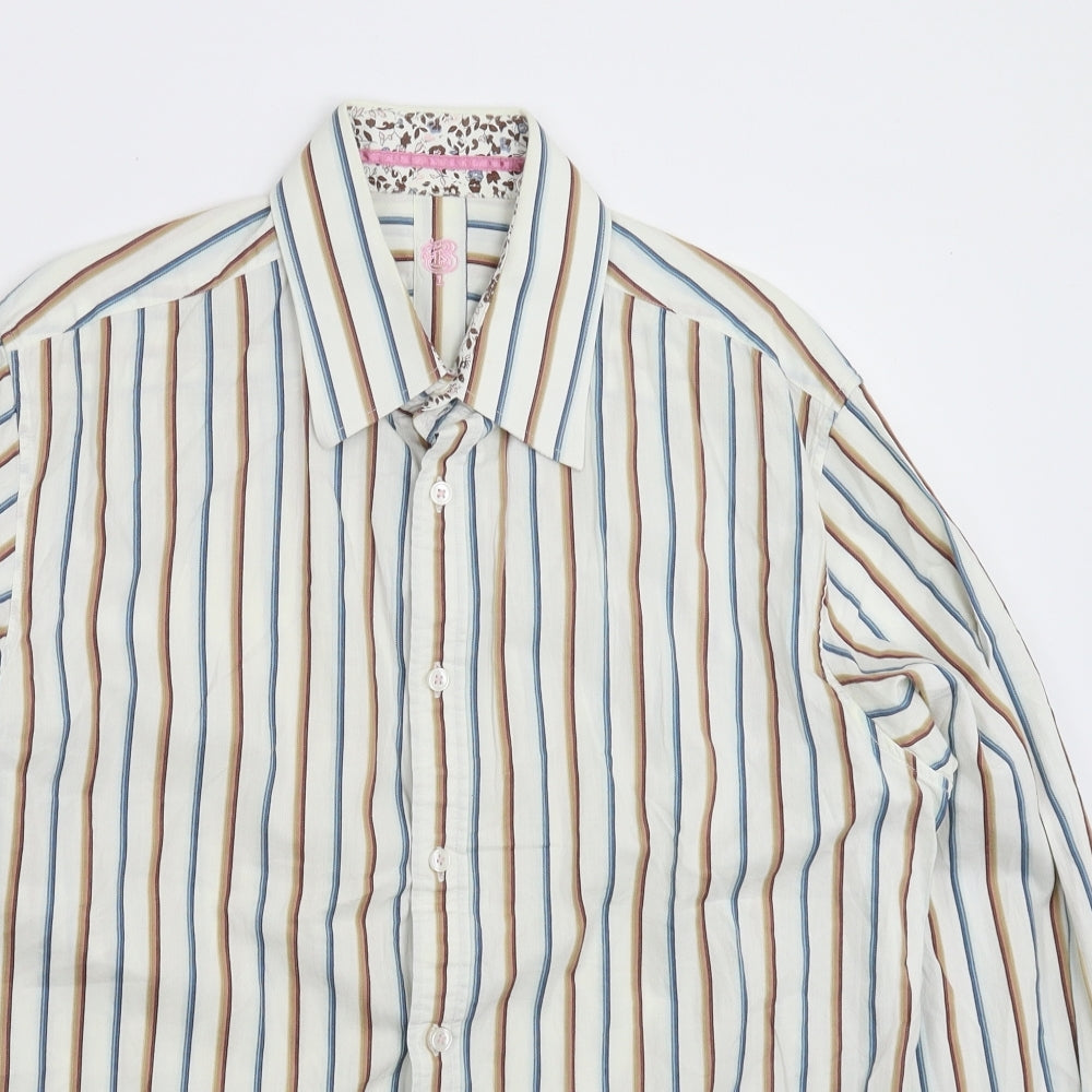Burton Mens White Striped   Button-Up Size L