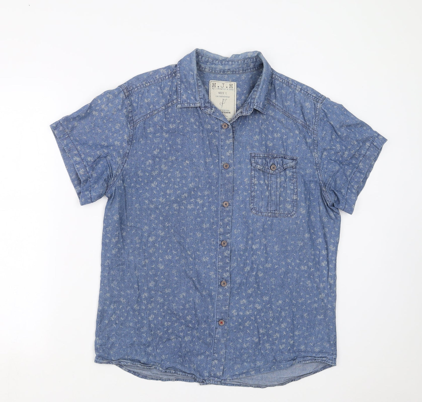 H.J.H. Mens Blue Floral   Button-Up Size L