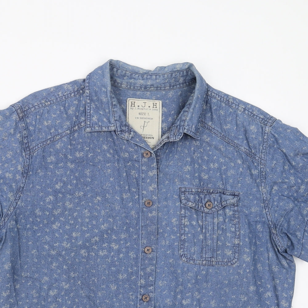 H.J.H. Mens Blue Floral   Button-Up Size L