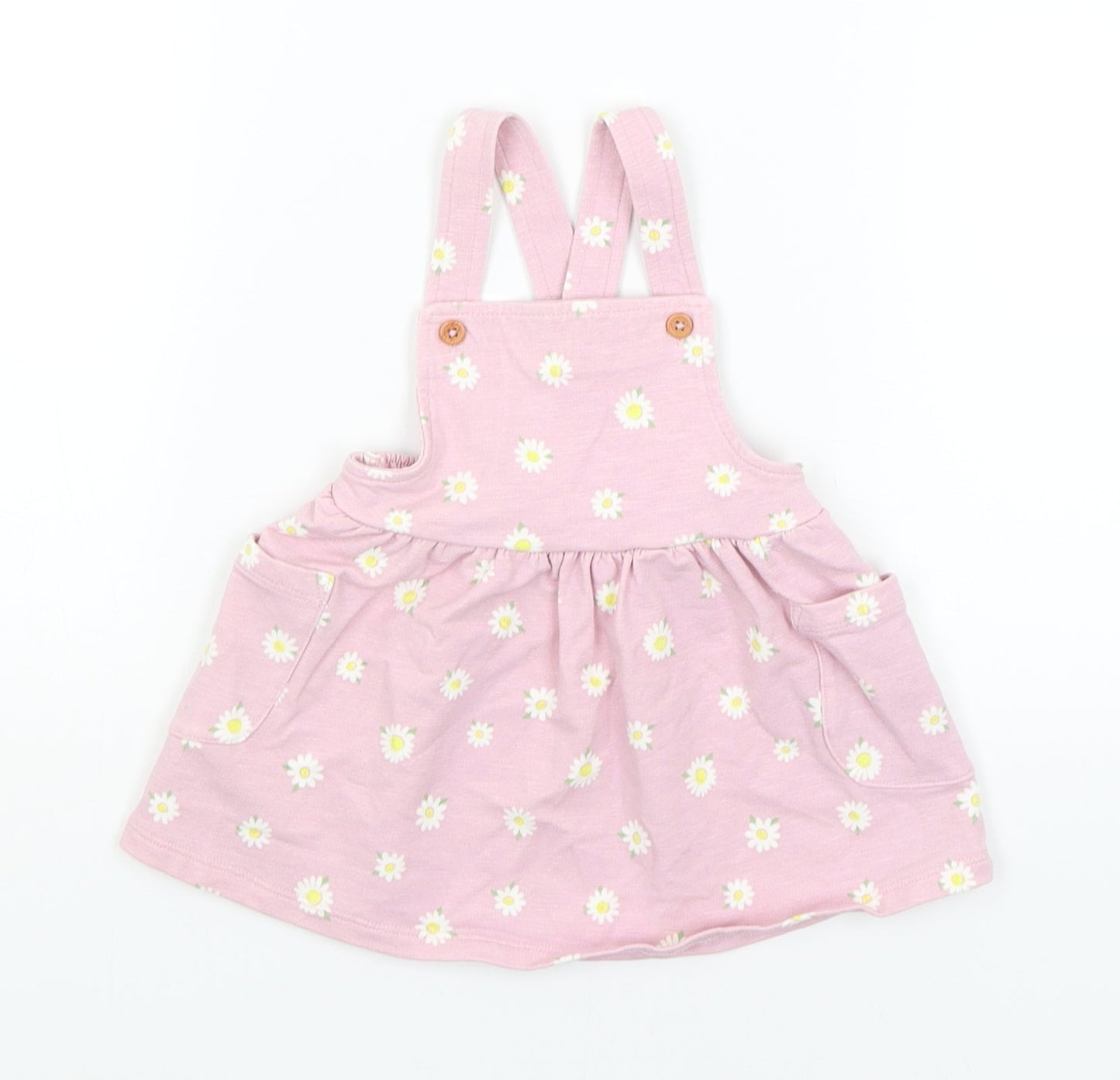 Nutmeg Baby Pink Floral  Pinafore/Dungaree Dress  Size 3-6 Months