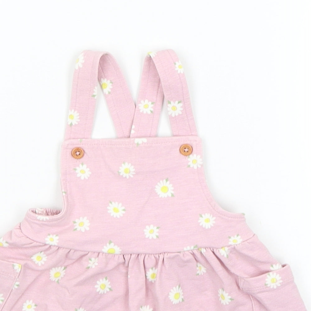 Nutmeg Baby Pink Floral  Pinafore/Dungaree Dress  Size 3-6 Months