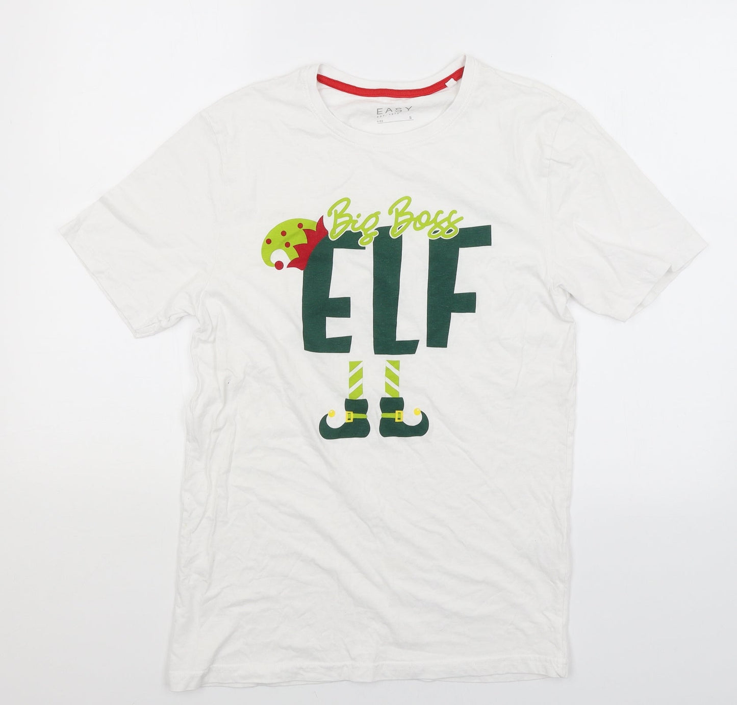 Easy Mens White    T-Shirt Size S  - Big Boss Elf