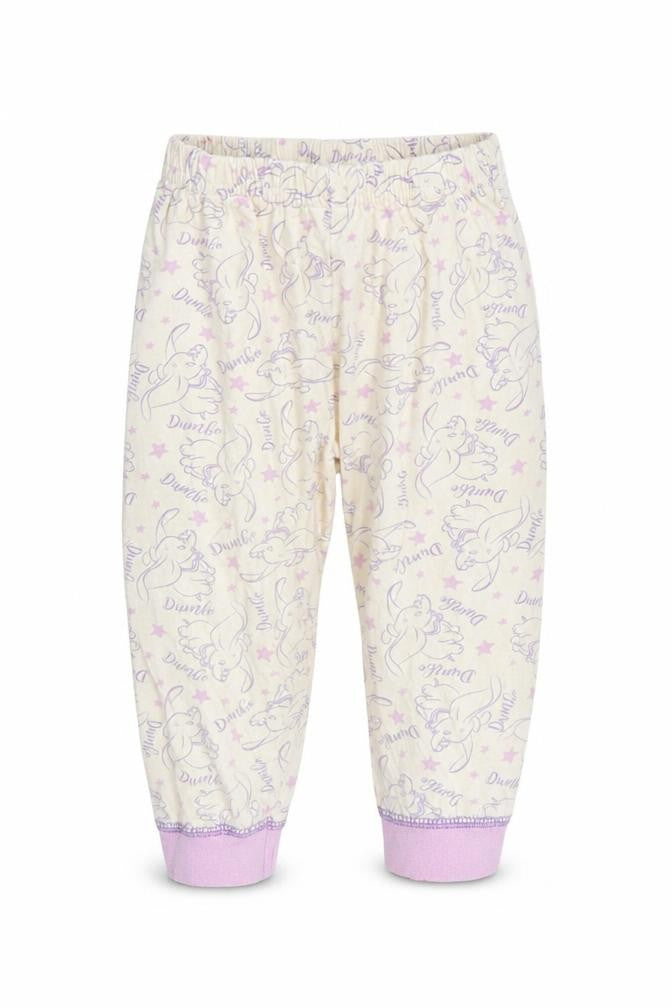 Front view of Disney Baby Purple Geometric Cropped Trousers, size 12-18, Months