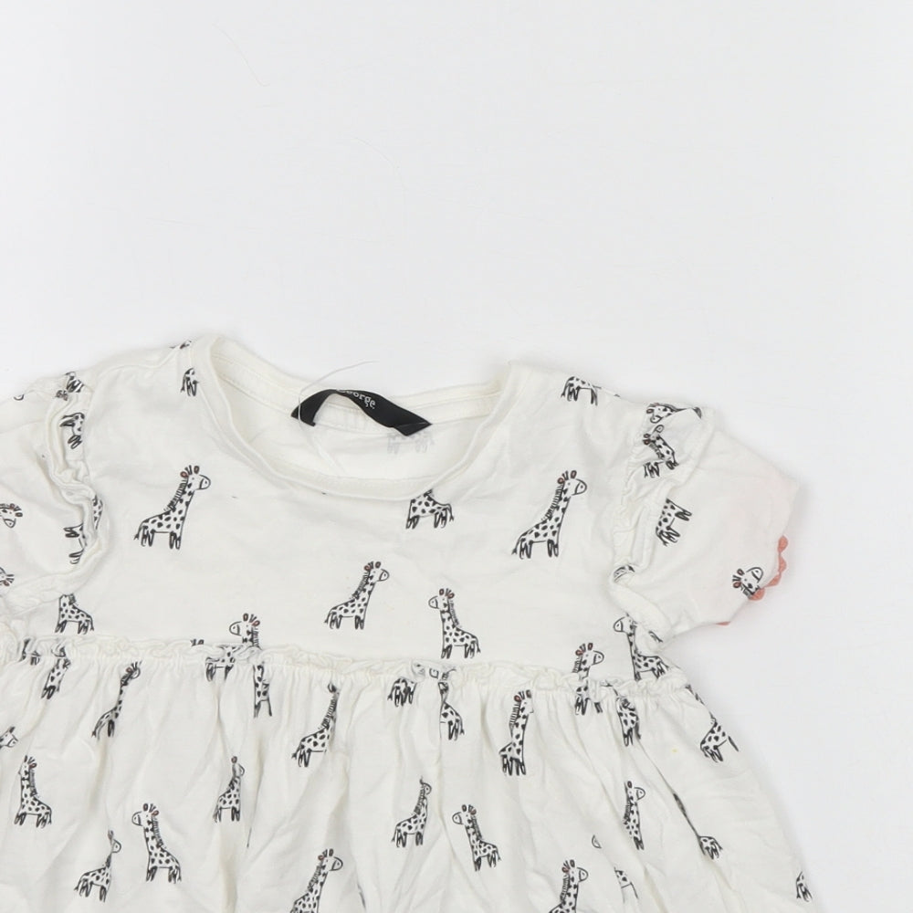 George Girls White Animal Print  Basic Blouse Size 2 Years  - Giraffe