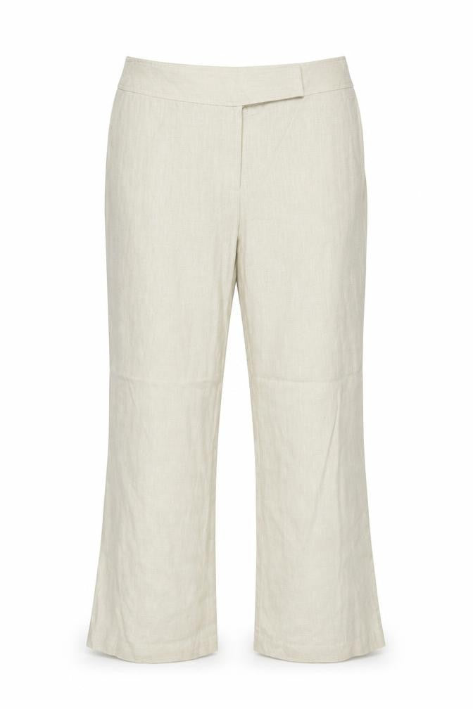 Front view of Evie women’s beige trousers, size UK 12, 31-inch leg