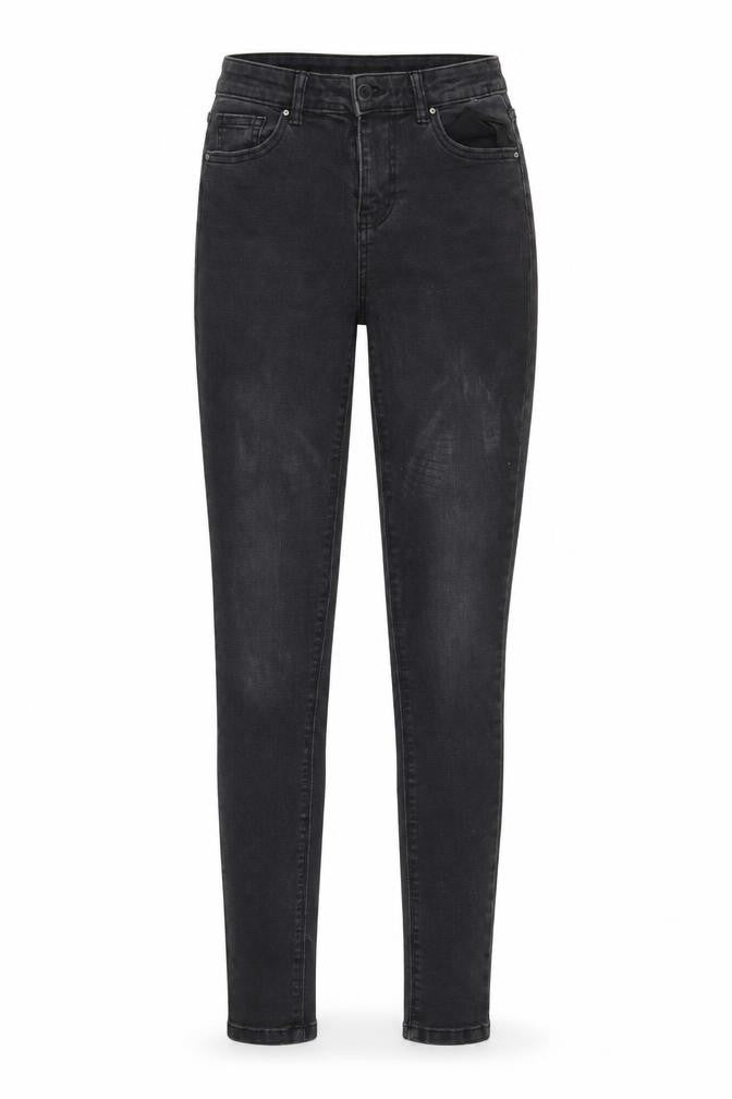 Front view of Denim & Co. women’s black denim straight jeans, size UK 10, 30-inch leg