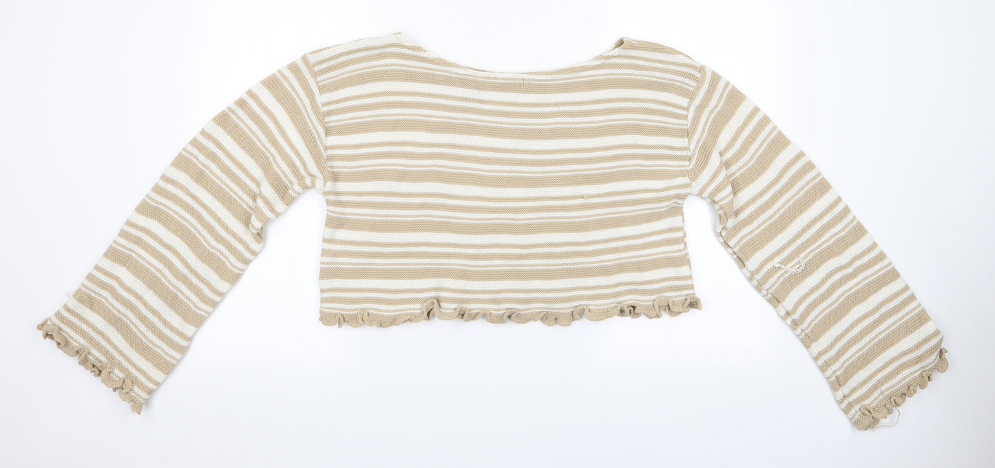 Nasty Gal Womens Beige Striped  Pullover Jumper Size M  - Cropped