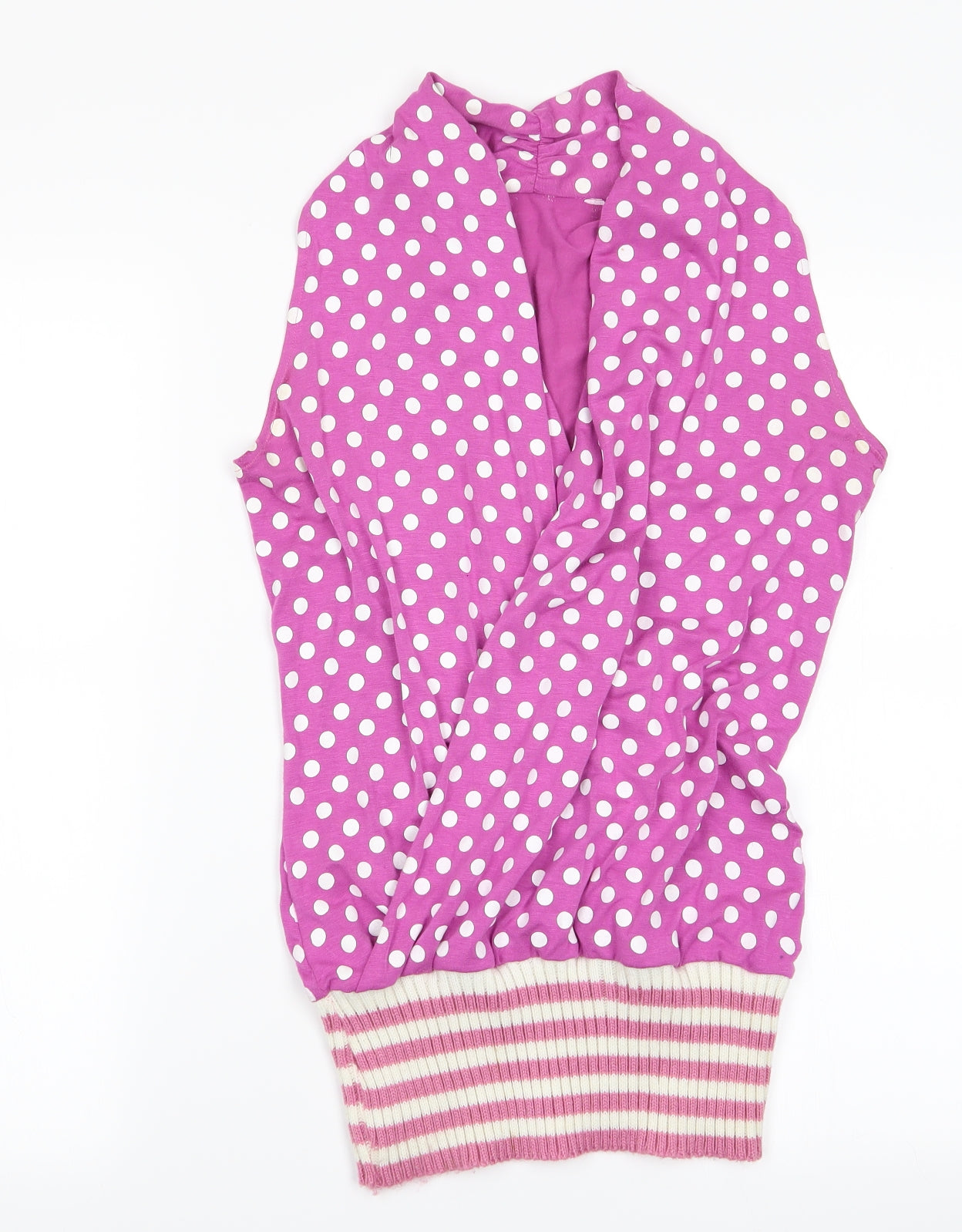 Preworn Womens Pink Polka Dot  Wrap Blouse   - Knitted Hem