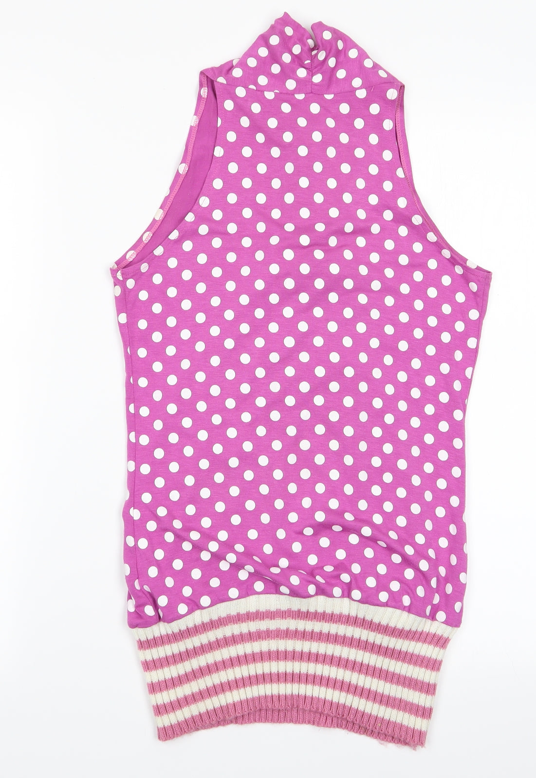 Preworn Womens Pink Polka Dot  Wrap Blouse   - Knitted Hem