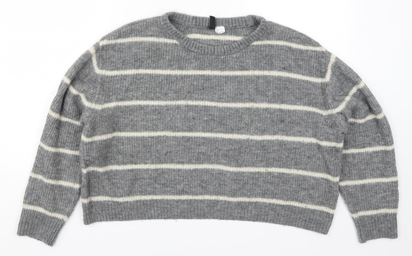 H&M Womens Grey Striped Knit Pullover Jumper Size L