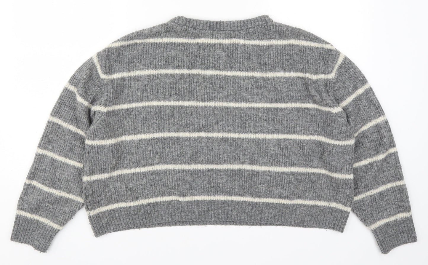 H&M Womens Grey Striped Knit Pullover Jumper Size L