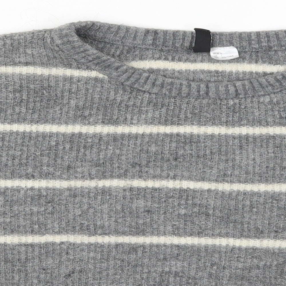 H&M Womens Grey Striped Knit Pullover Jumper Size L