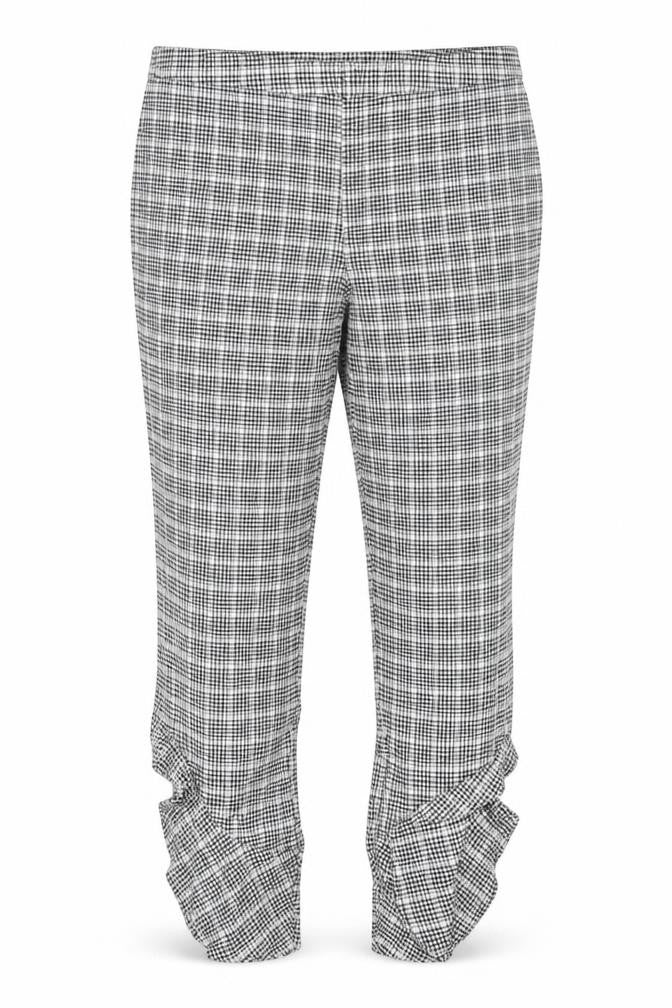 Front view of ASOS women’s black check trousers, size UK 16, 28-inch leg
