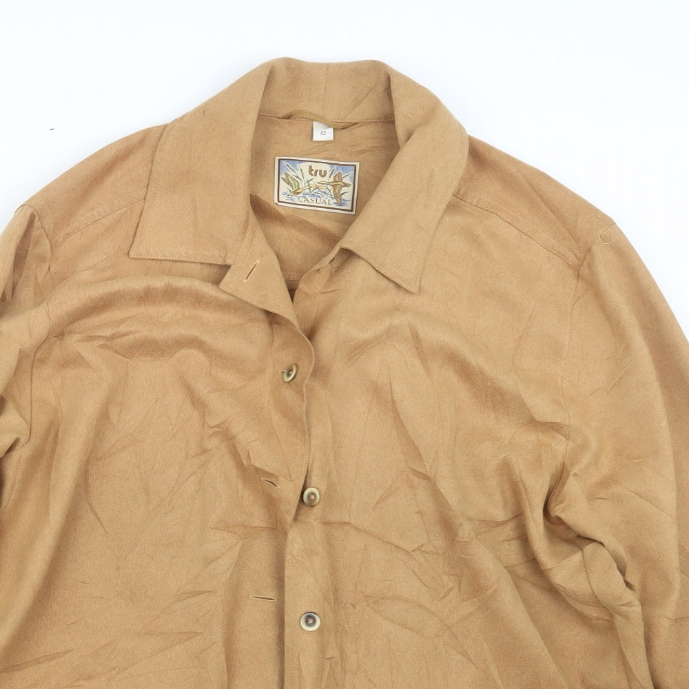 Tru Casual Mens Beige    Button-Up Size S