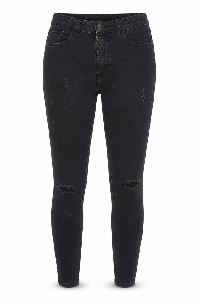 Front view of Denim Co. women’s black denim skinny jeans, size UK 10, 27-inch leg