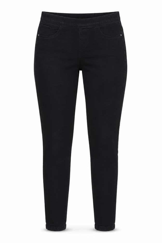 Front view of Denim & Co. women’s black denim jegging jeans, size UK 10, 28-inch leg