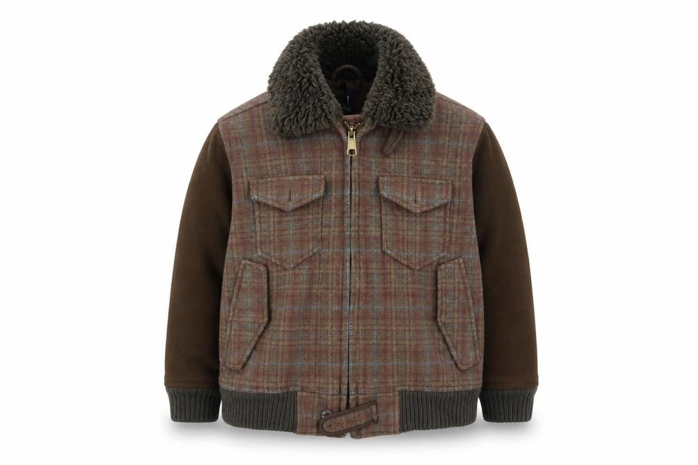 Front view of Gap boys’ brown check jacket, size 4-5, years