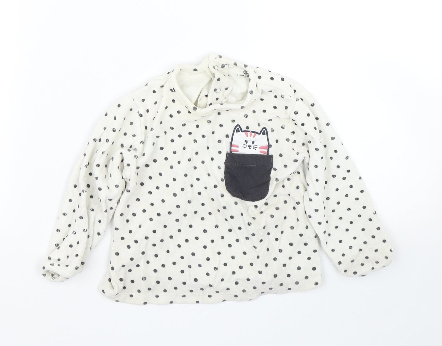 Preworn Baby White Spotted  Pullover Jumper Size 24 Months  - Cat