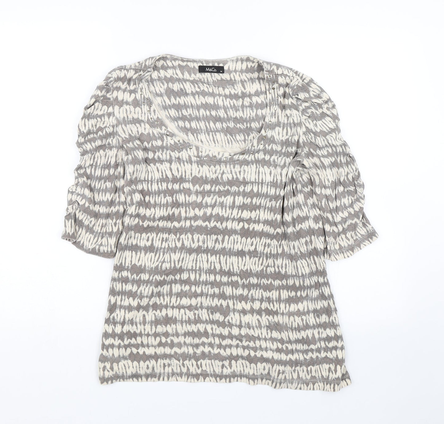 M&Co Womens Beige Striped  Basic T-Shirt Size M