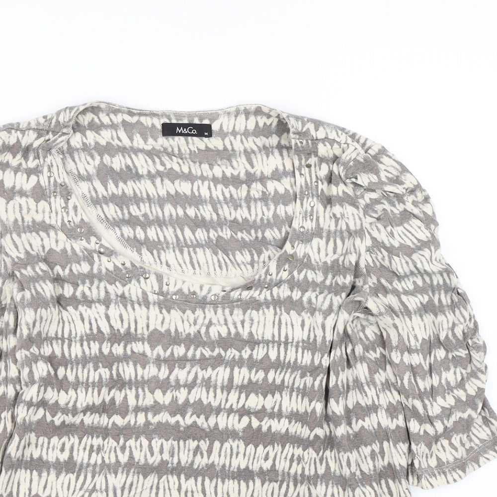 M&Co Womens Beige Striped  Basic T-Shirt Size M