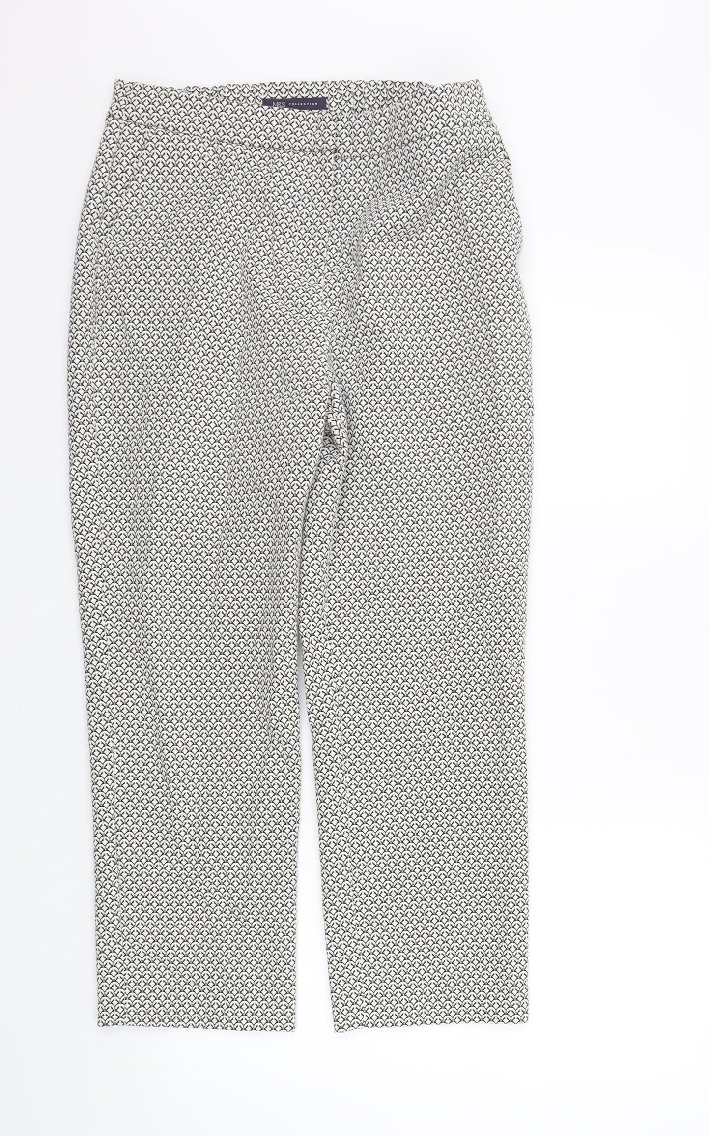 Marks and Spencer Womens White Geometric  Trousers  Size 14 L25 in