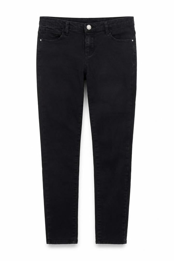 Front view of Denim & Co. women’s black trousers, size UK 10, 27-inch leg