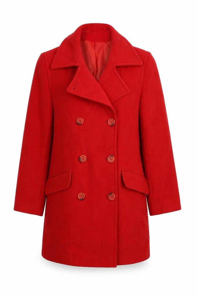 Front view of NuAge women’s red pea coat coat, size UK 10