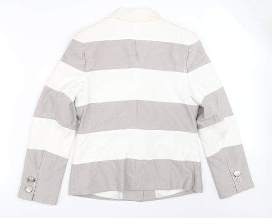 Queenspark Womens Grey Striped  Jacket Blazer Size 12