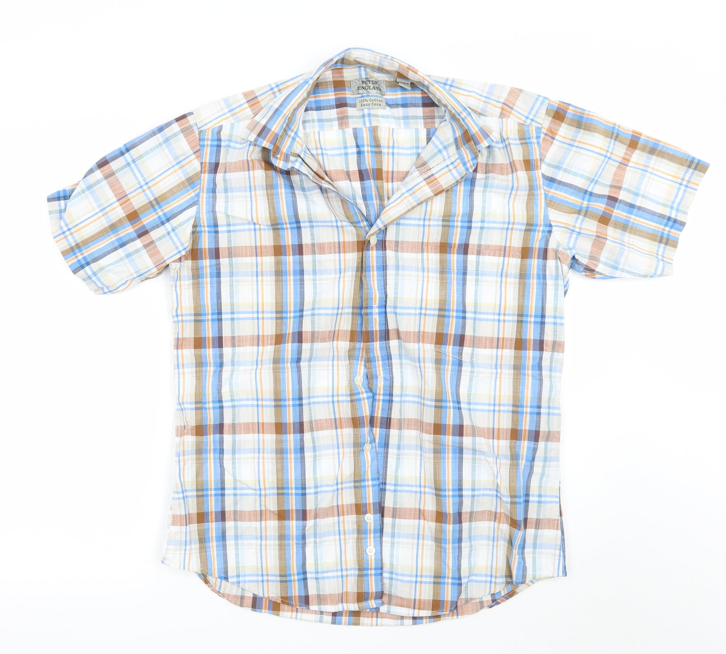Peter England Mens Blue Check   Button-Up Size M