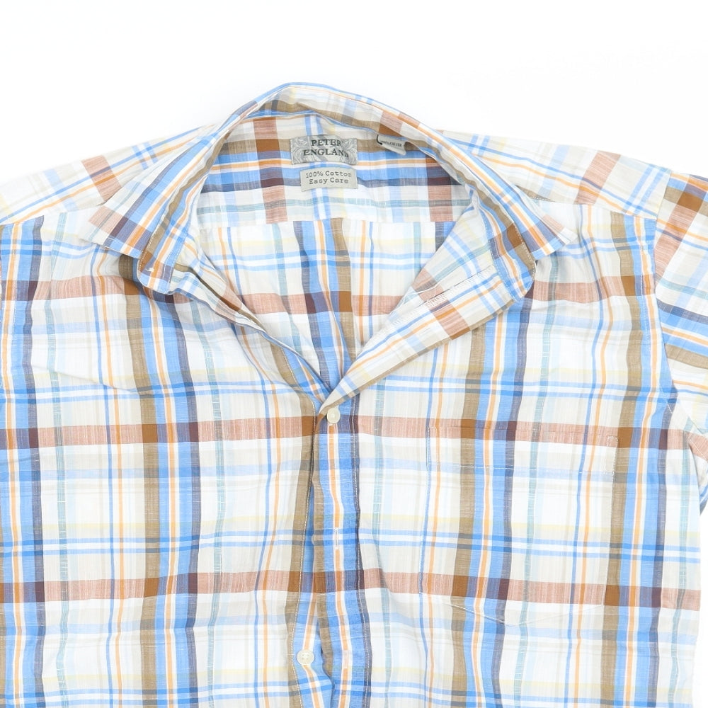 Peter England Mens Blue Check   Button-Up Size M