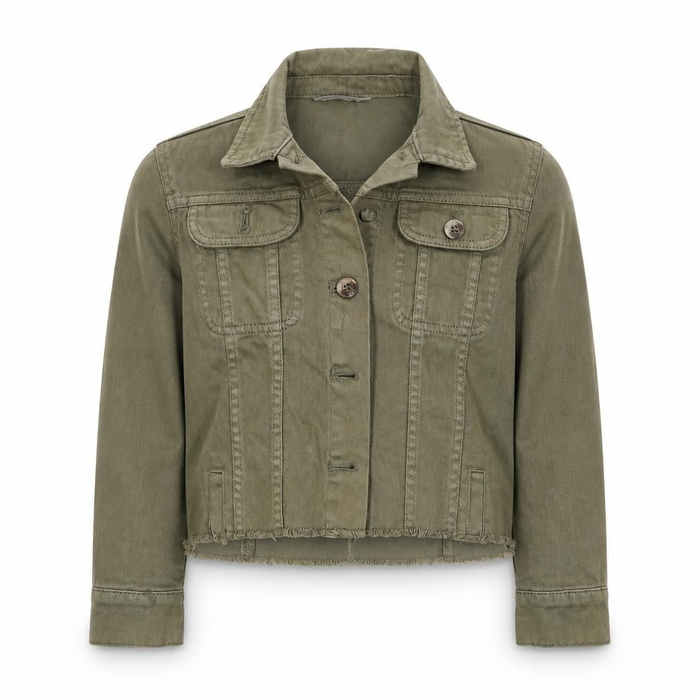Front view of Candy Couture girls’ green jacket coat, size 9, years