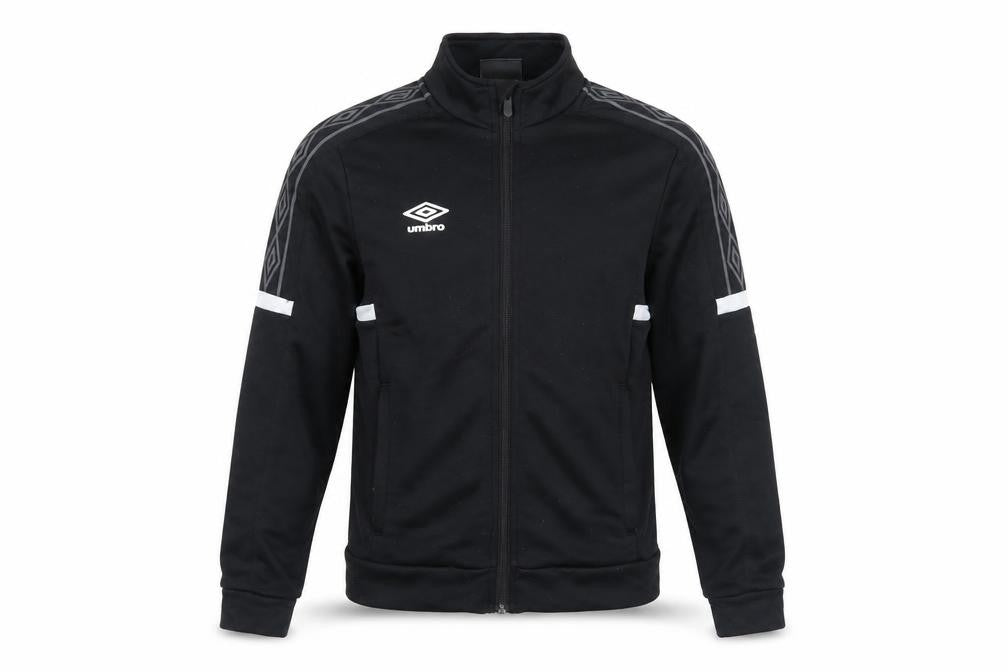 Front view of Umbro boys’ black jacket, size M