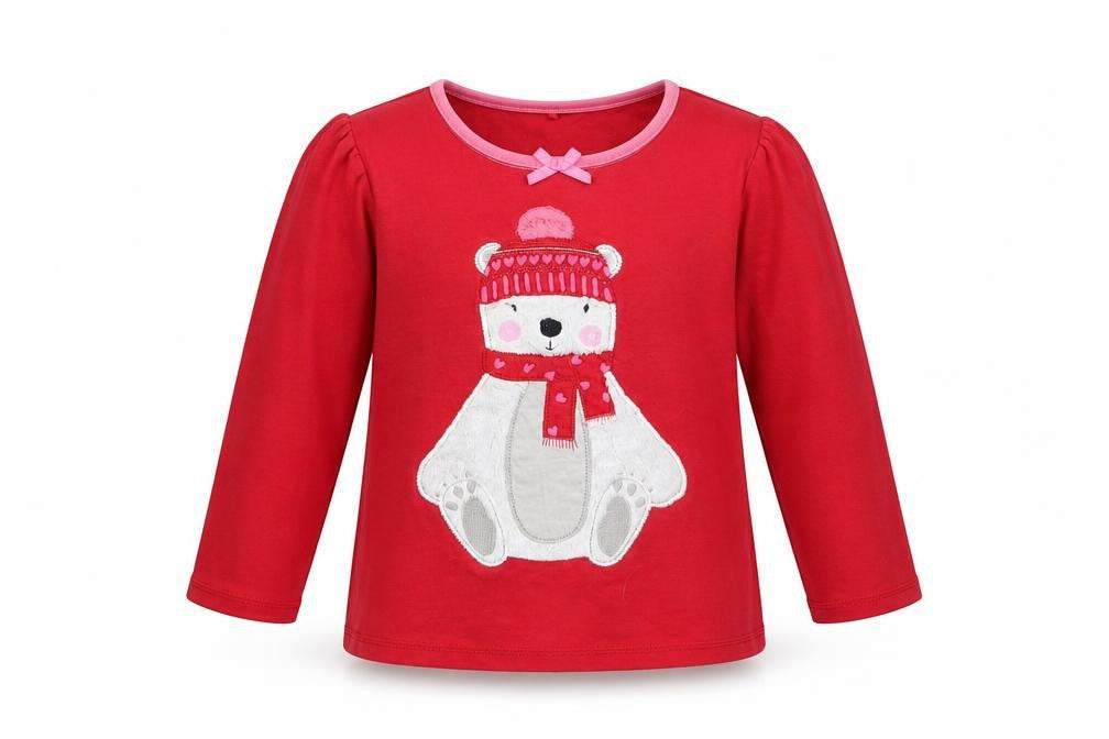 George Girls Red Animal Print   Pyjama Top Size 5-6 Years  - Polar Bear with hat