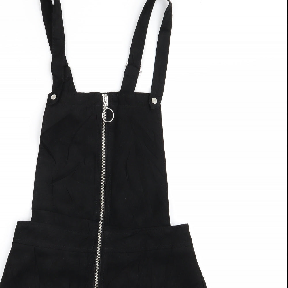 Divided Womens Black   Pinafore/Dungaree Dress  Size 6  - Suede Effect
