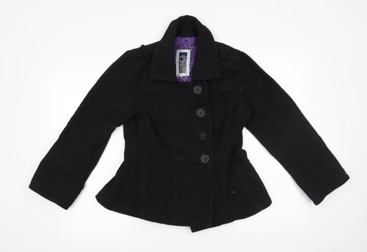 HOOCH Womens Black   Pea Coat Coat Size 12