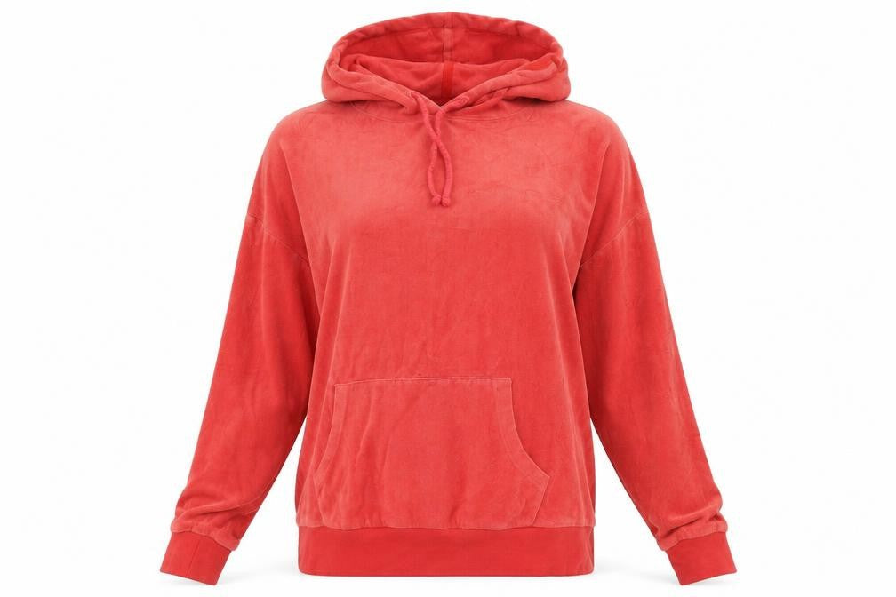 Front view of Papaya women’s red pullover hoodie, size M