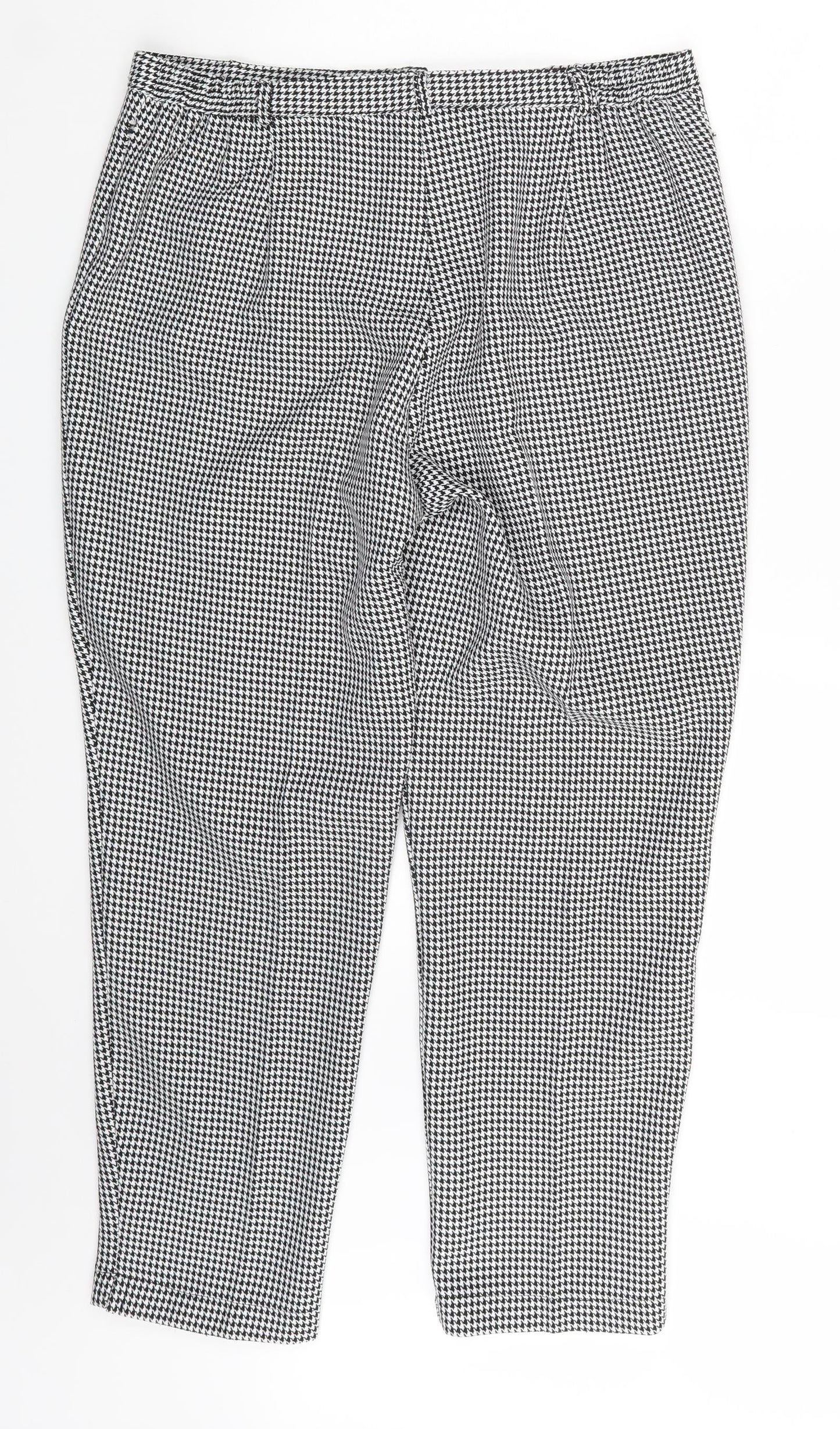 BASSINI Womens Black Houndstooth  Chino Trousers Size 16 L27 in
