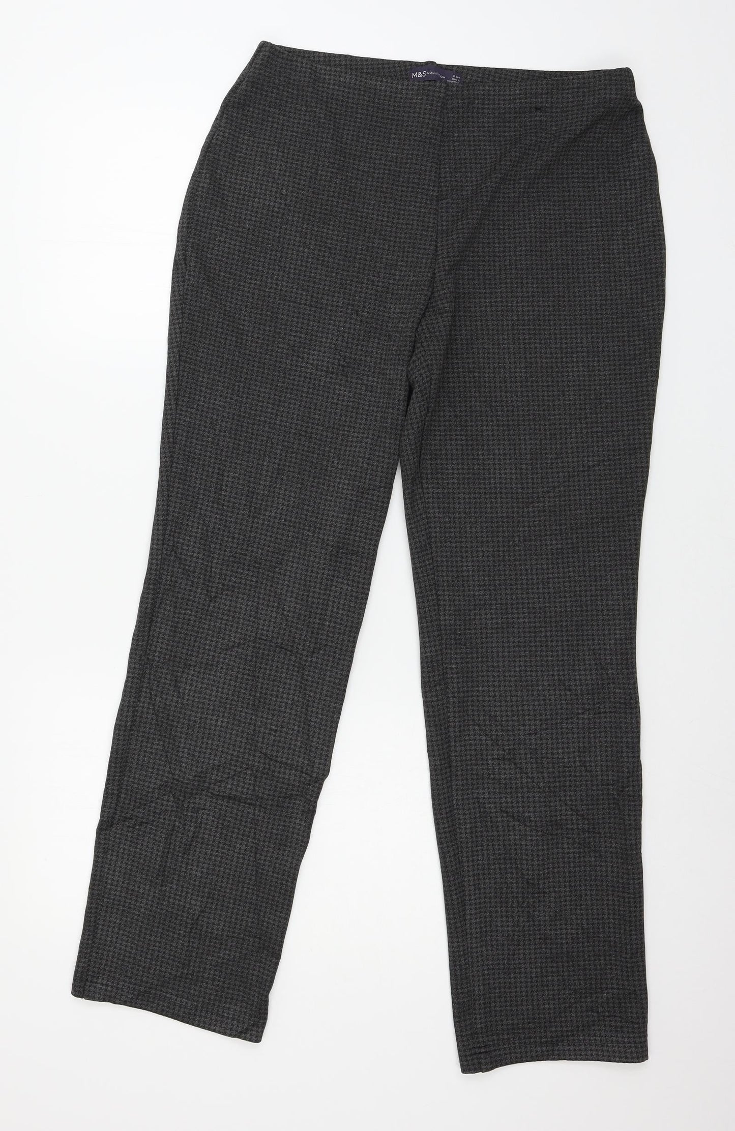 Marks and Spencer Womens Grey Houndstooth Jersey Trousers  Size 12 L29 in
