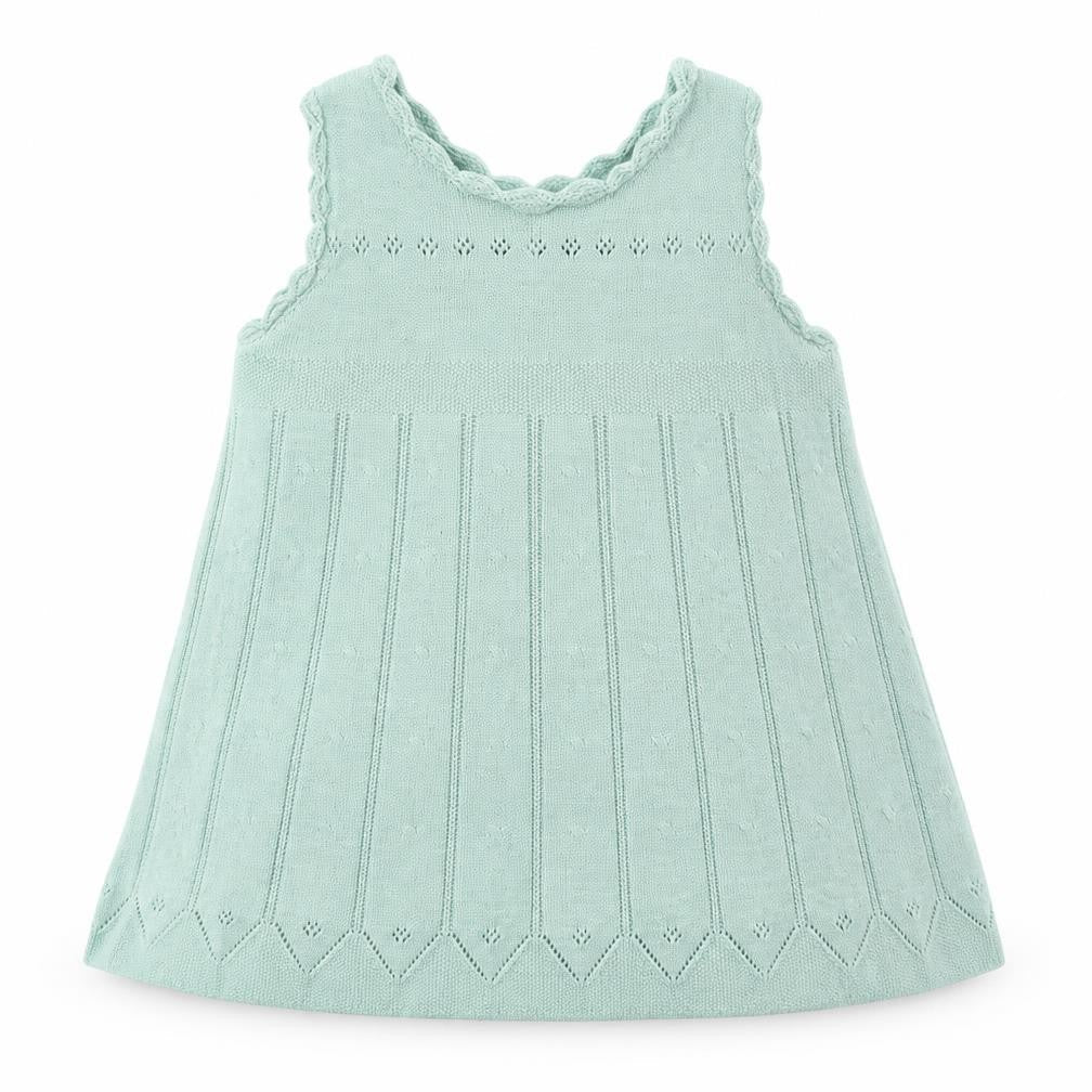 Front view of Next girls’ green jersey jumper dress, size 3-6, months
