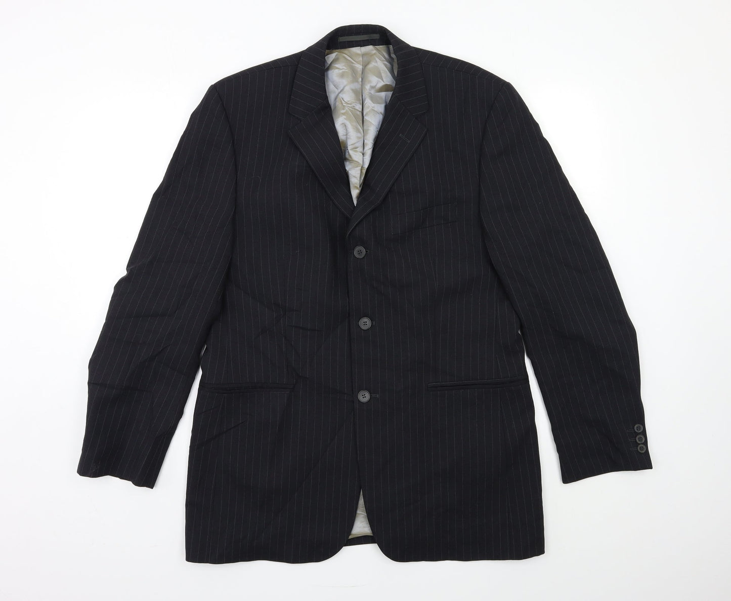 City Survival Mens Black Striped  Jacket Suit Jacket Size 40