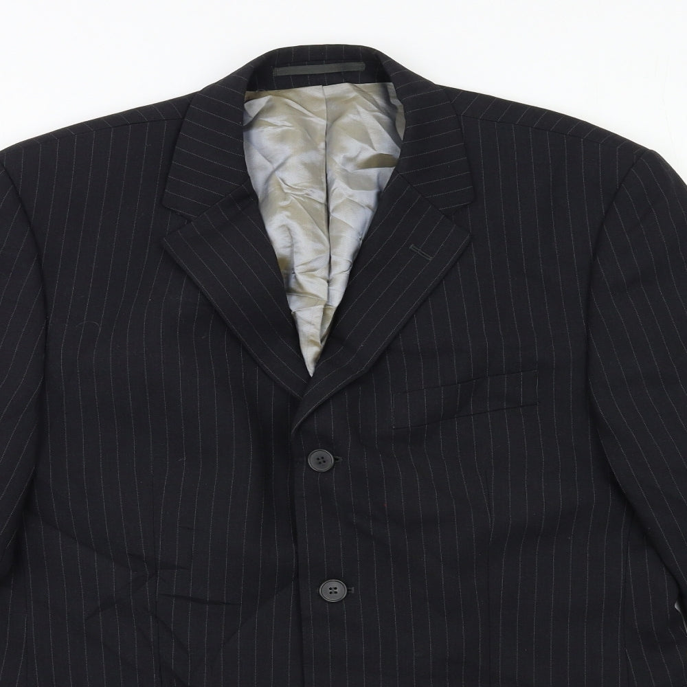 City Survival Mens Black Striped  Jacket Suit Jacket Size 40