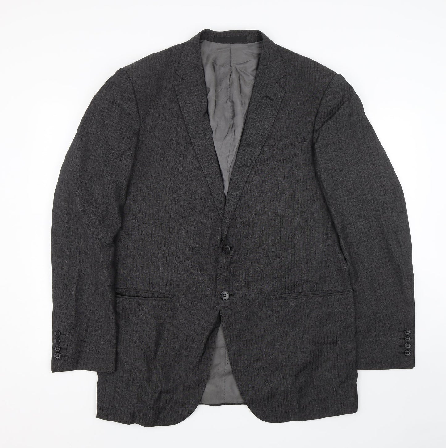 M&S Mens Black Striped  Jacket Suit Size 42