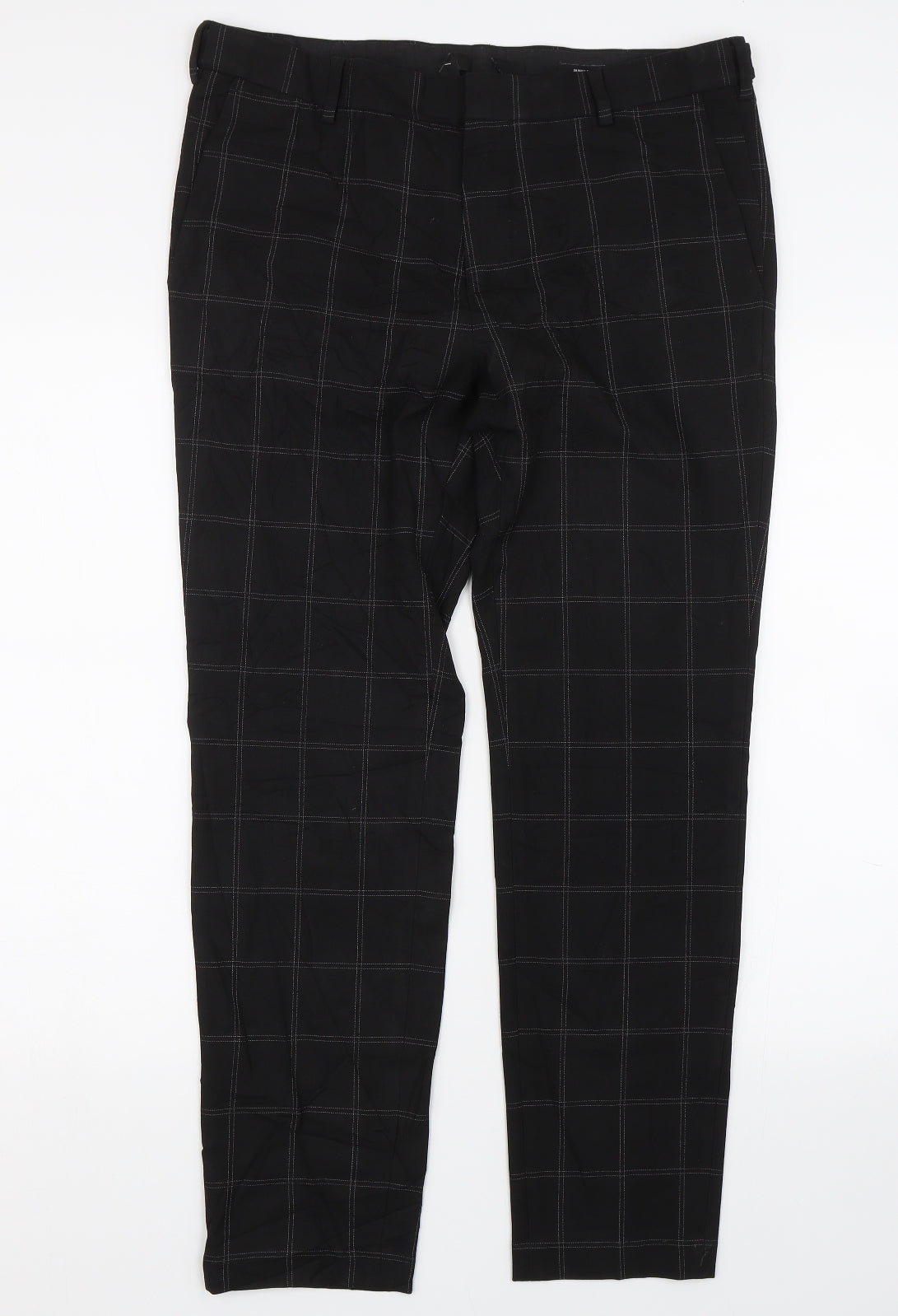 H&M Womens Black Check  Trousers  Size 32 L28 in